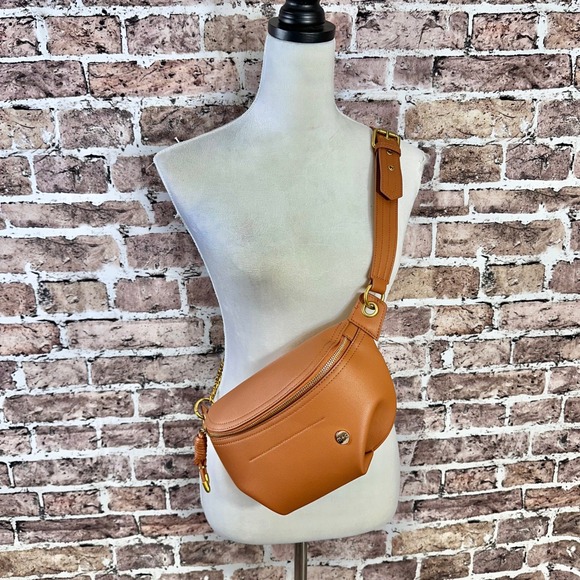 modern+chic Handbags - Modern Chic‎ Tan Faux Leather Fanny Pack Belt Bag Crossbody Chain Strap